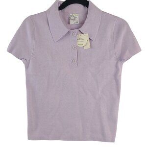 Offline By Aerie Purple Ribbed Polo Collar Short Sleeve Sweater Knit Top Sz S